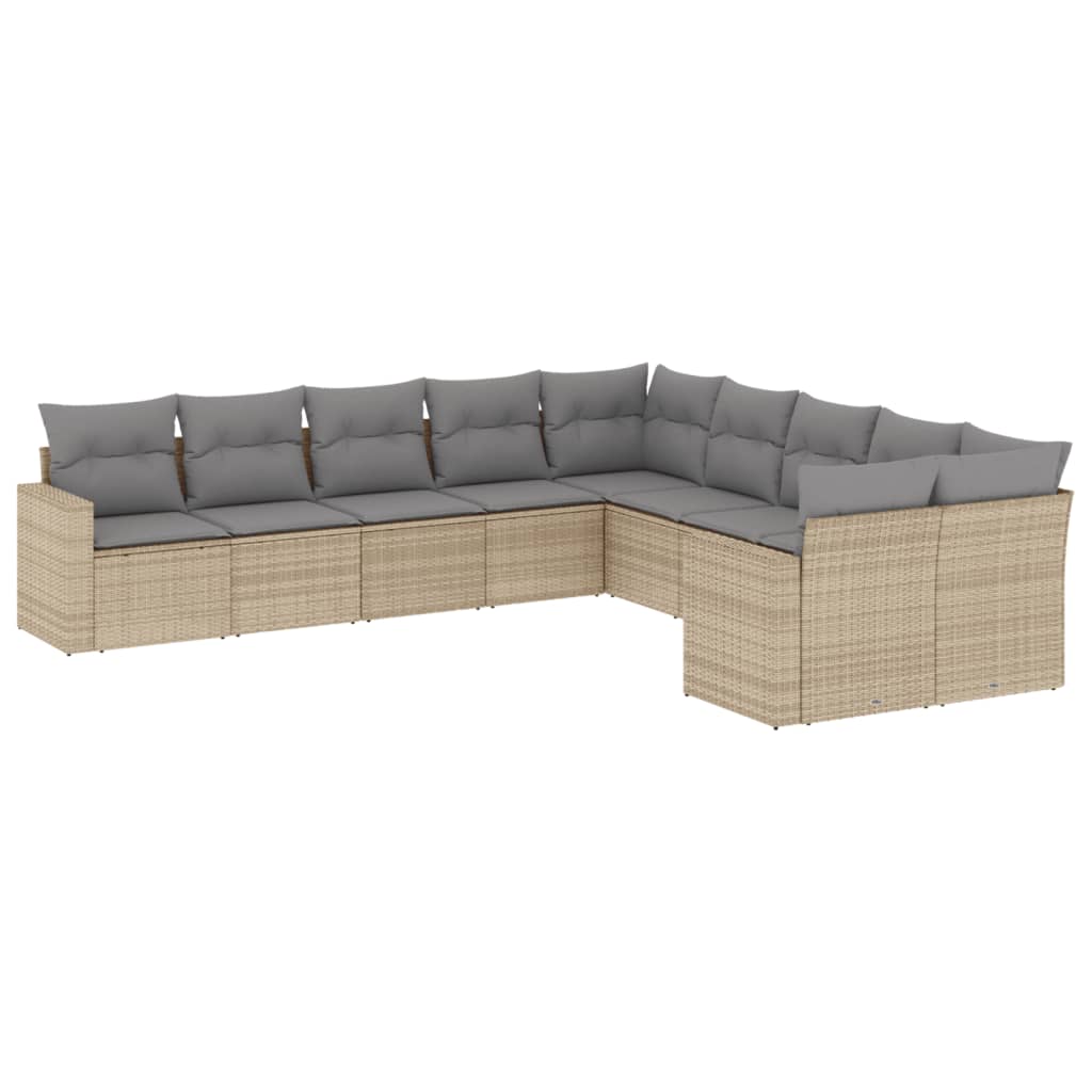 10-tlg. Garten-Sofagarnitur mit Kissen Schwarz Poly Rattan