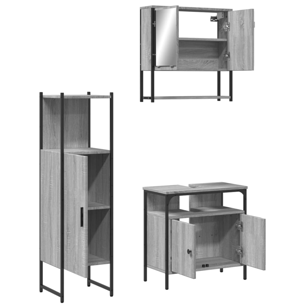 3-tlg. Badmöbel-Set Schwarz Holzwerkstoff