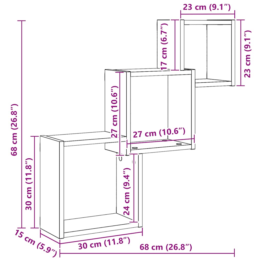 Cube Wandregale Weiß 68x15x68 cm Holzwerkstoff