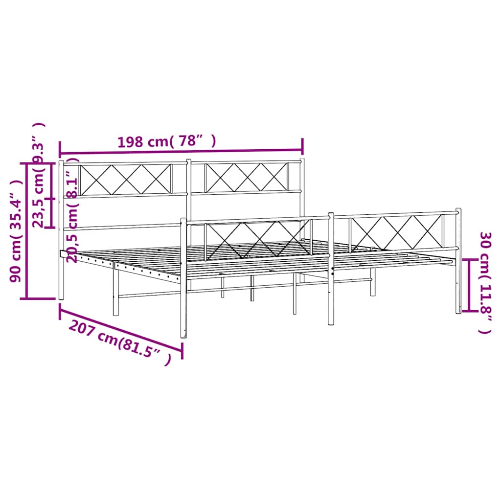Bettgestell mit Kopfteil Metall Schwarz 100x190 cm
