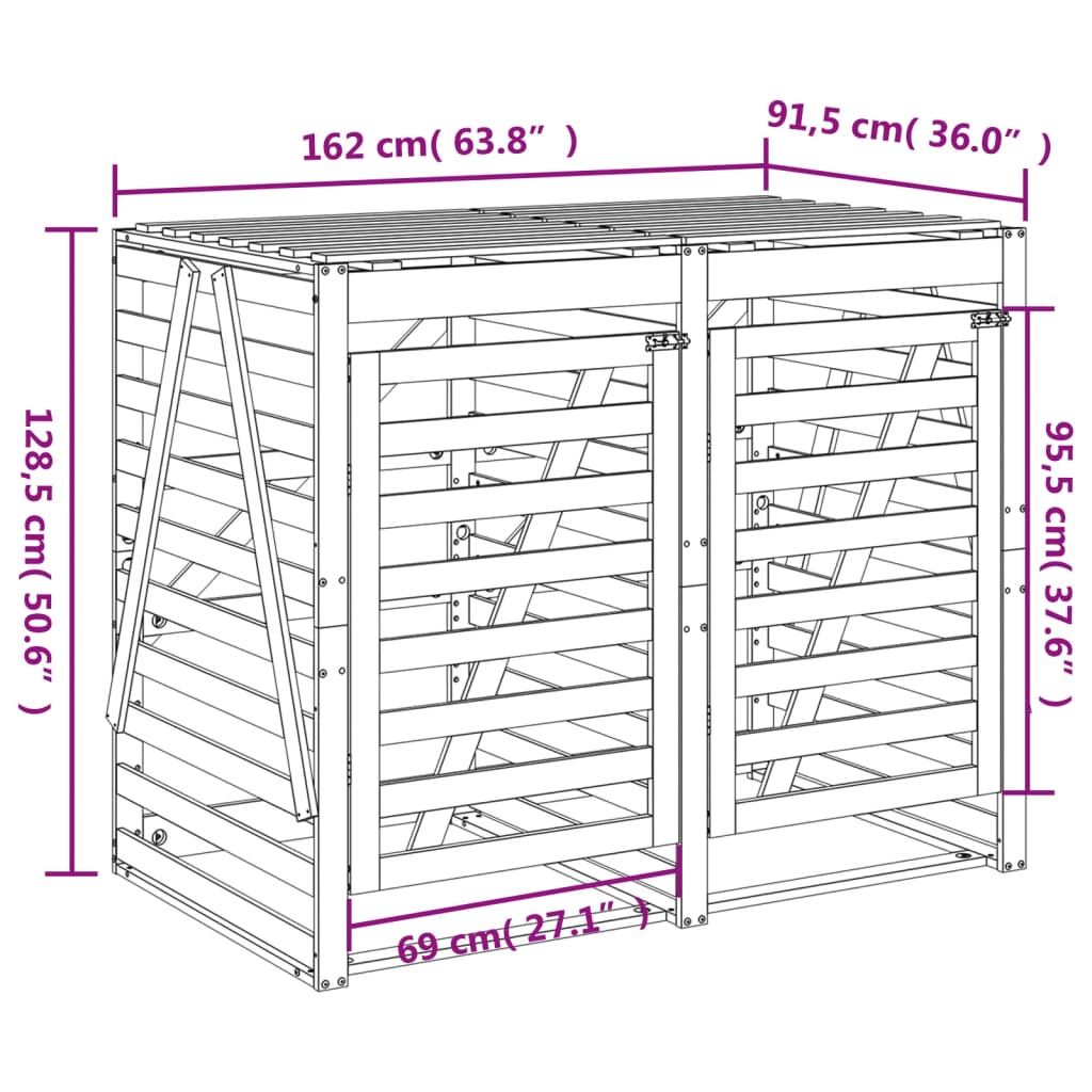 Mülltonnenbox für 2 Tonnen Massivholz Kiefer