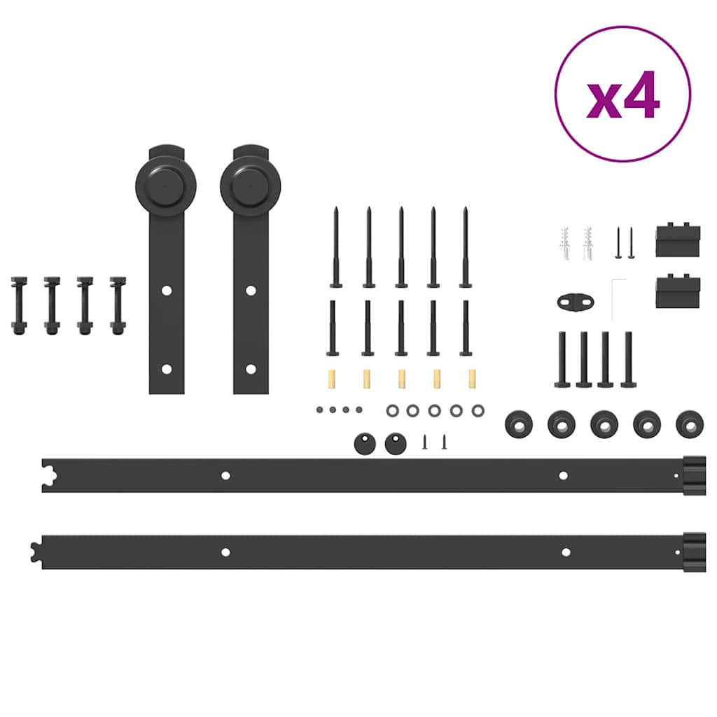 Schiebetürbeschlag-Set 183 cm Stahl Schwarz