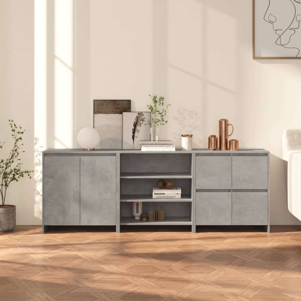3-tlg. Sideboard Weiß Holzwerkstoff
