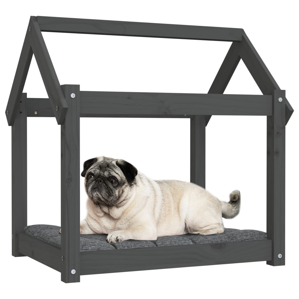 Hundebett Grau 61x50x70 cm Massivholz Kiefer