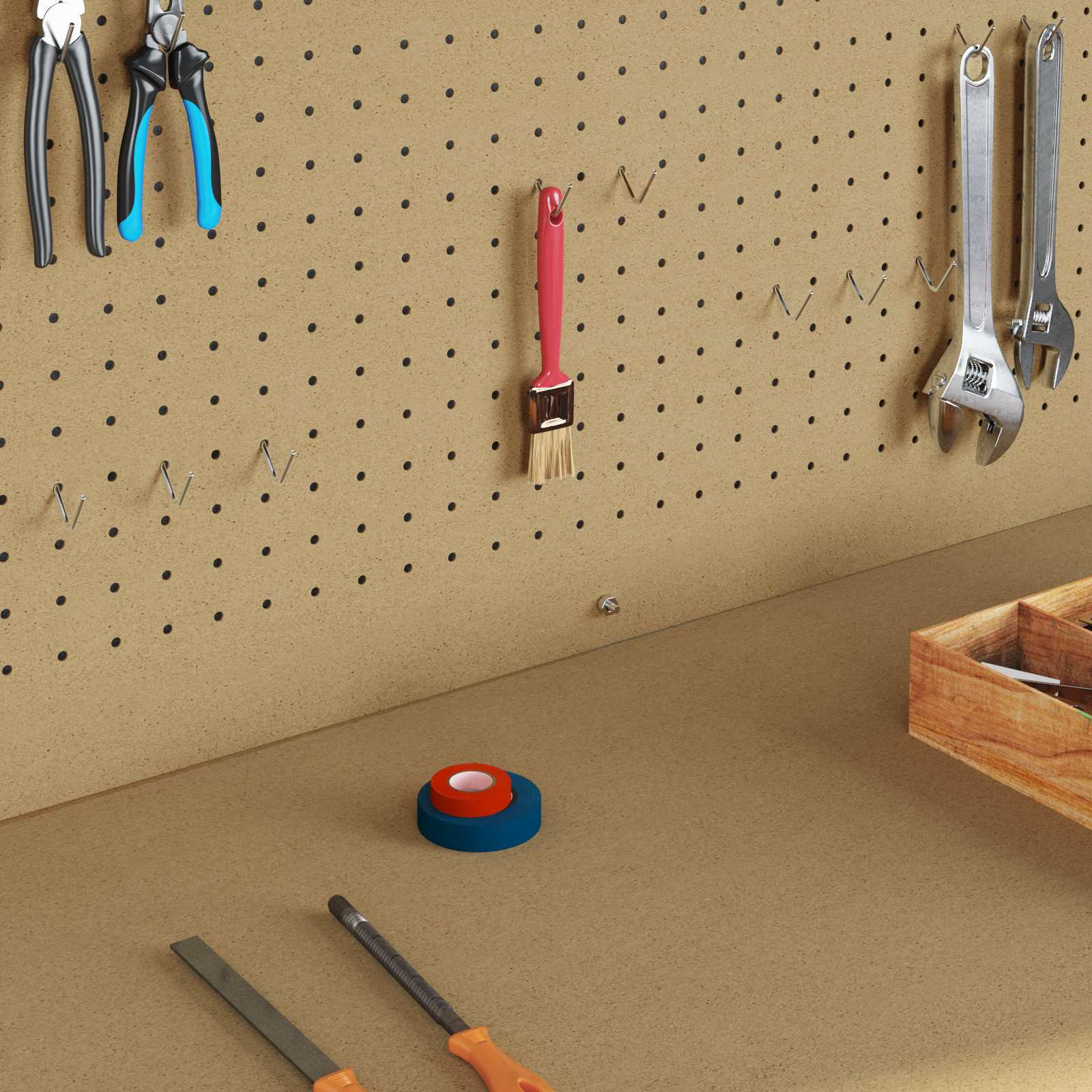 Werkbank mit Lochwand und Schublade