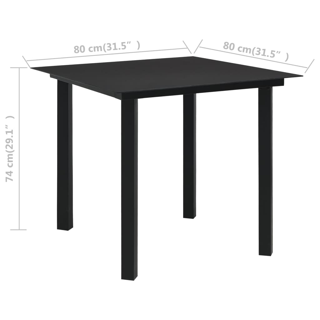 Garten-Esstisch Schwarz 150x80x74 cm Stahl und Glas