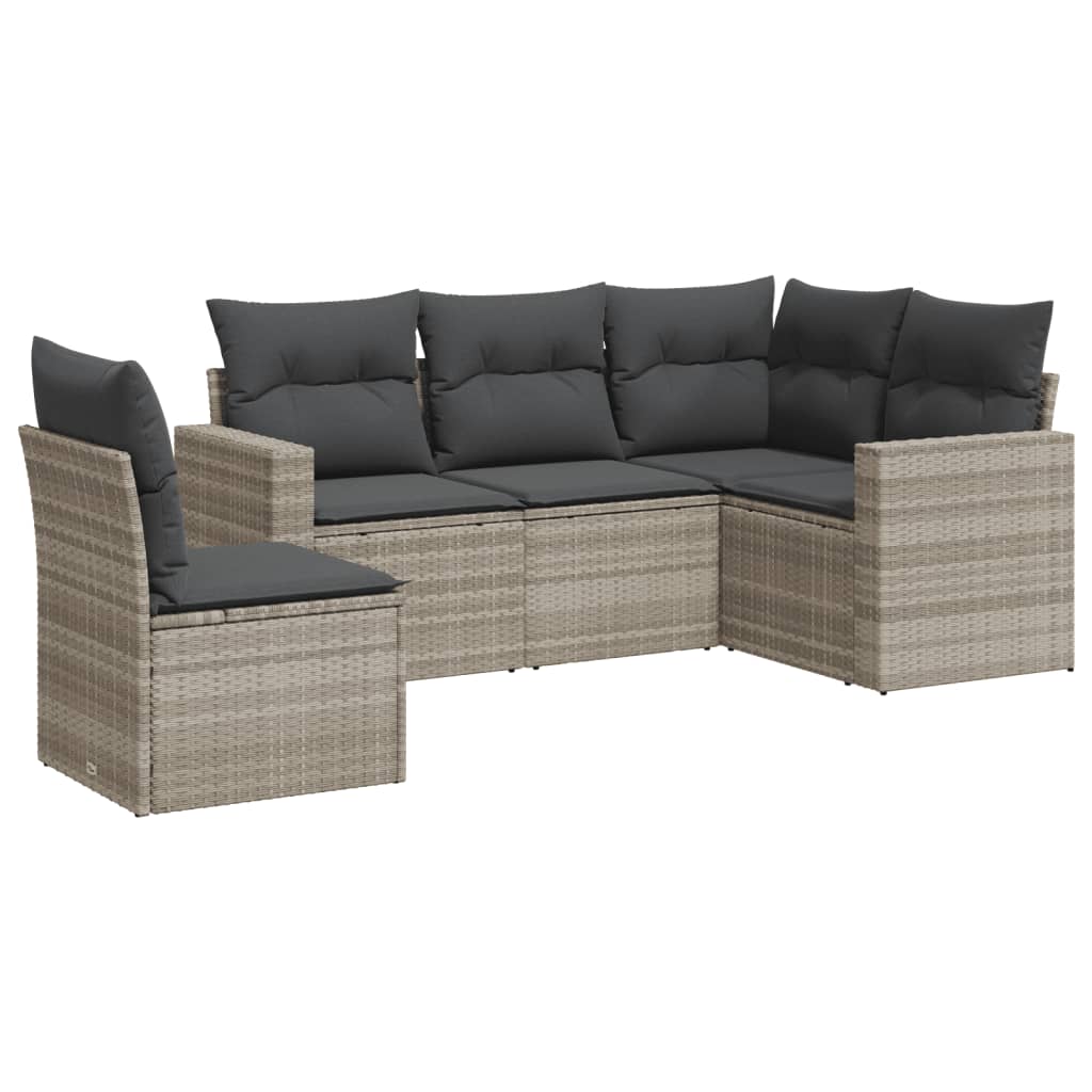 5-tlg. Garten-Sofagarnitur mit Kissen Schwarz Poly Rattan