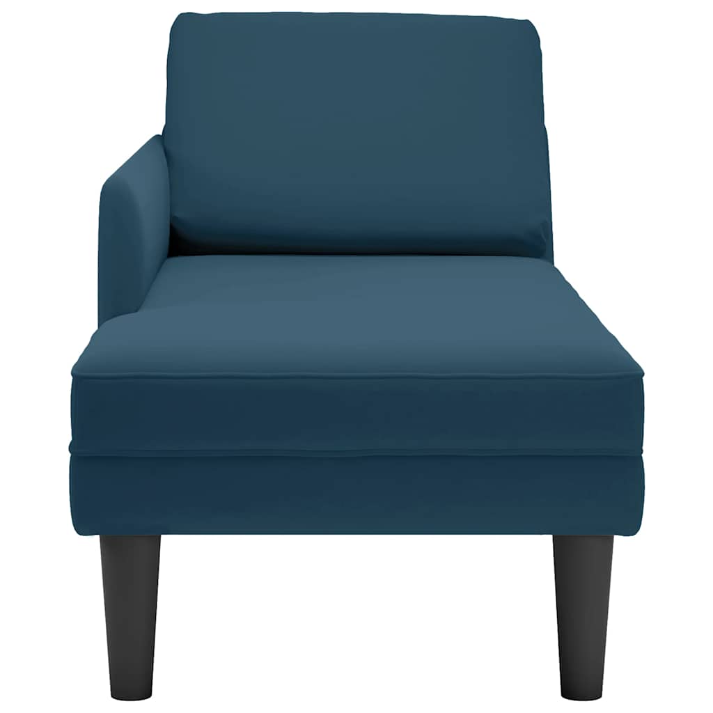 Chaiselongue mit Kissen und Rechter Armlehne Blau Samt