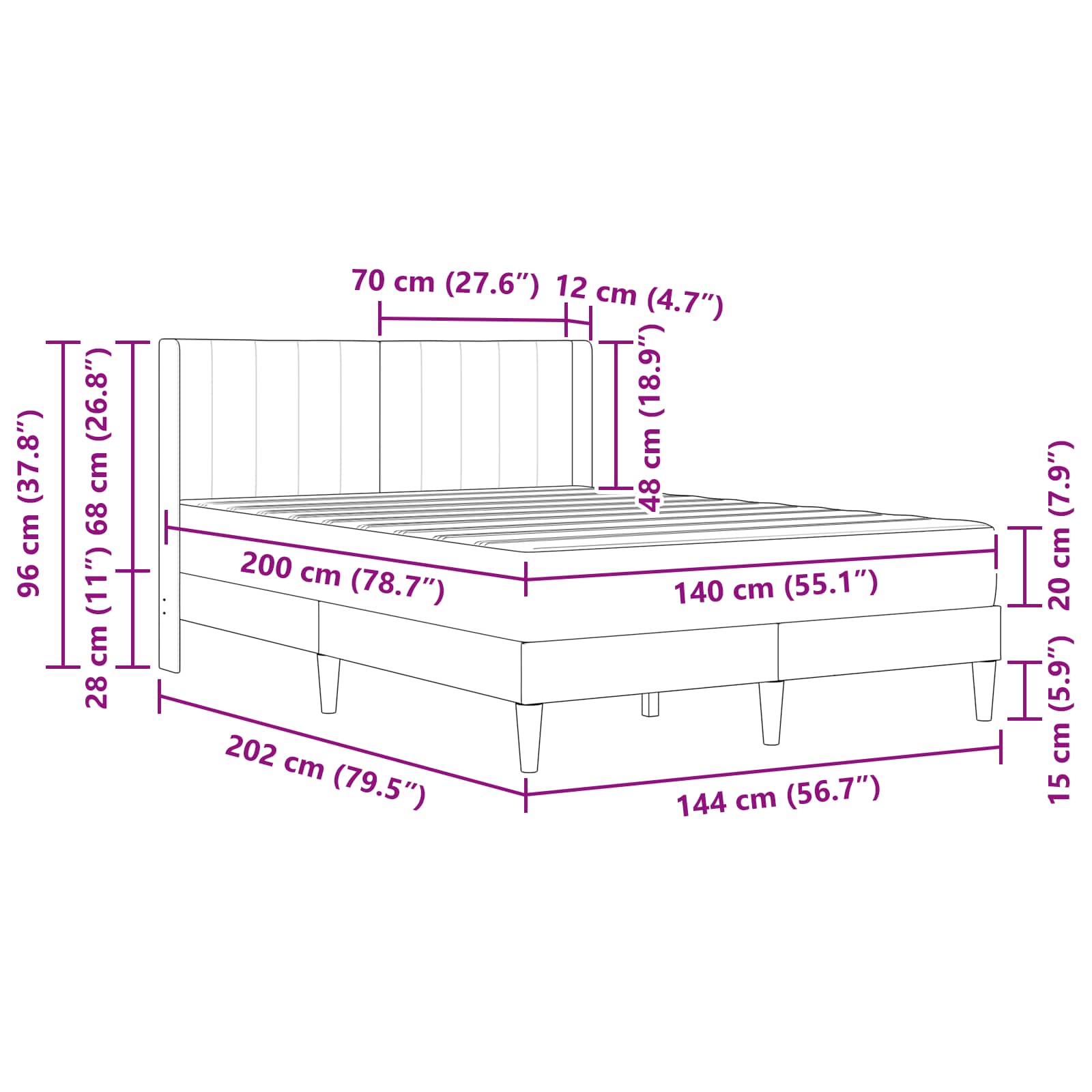 Bettgestell mit Matratze mit Kopfteil Hellgrau 80 x 200 cm Samt