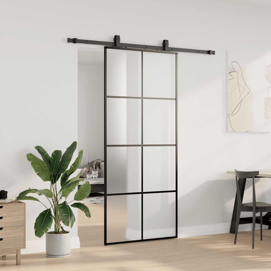 Schiebetür mit Beschlag Schwarz 76x205 cm ESG-Glas