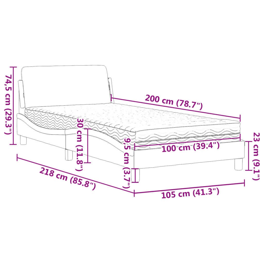 Bett mit Matratze "Dover" Hellgrau 80x200 cm Samt