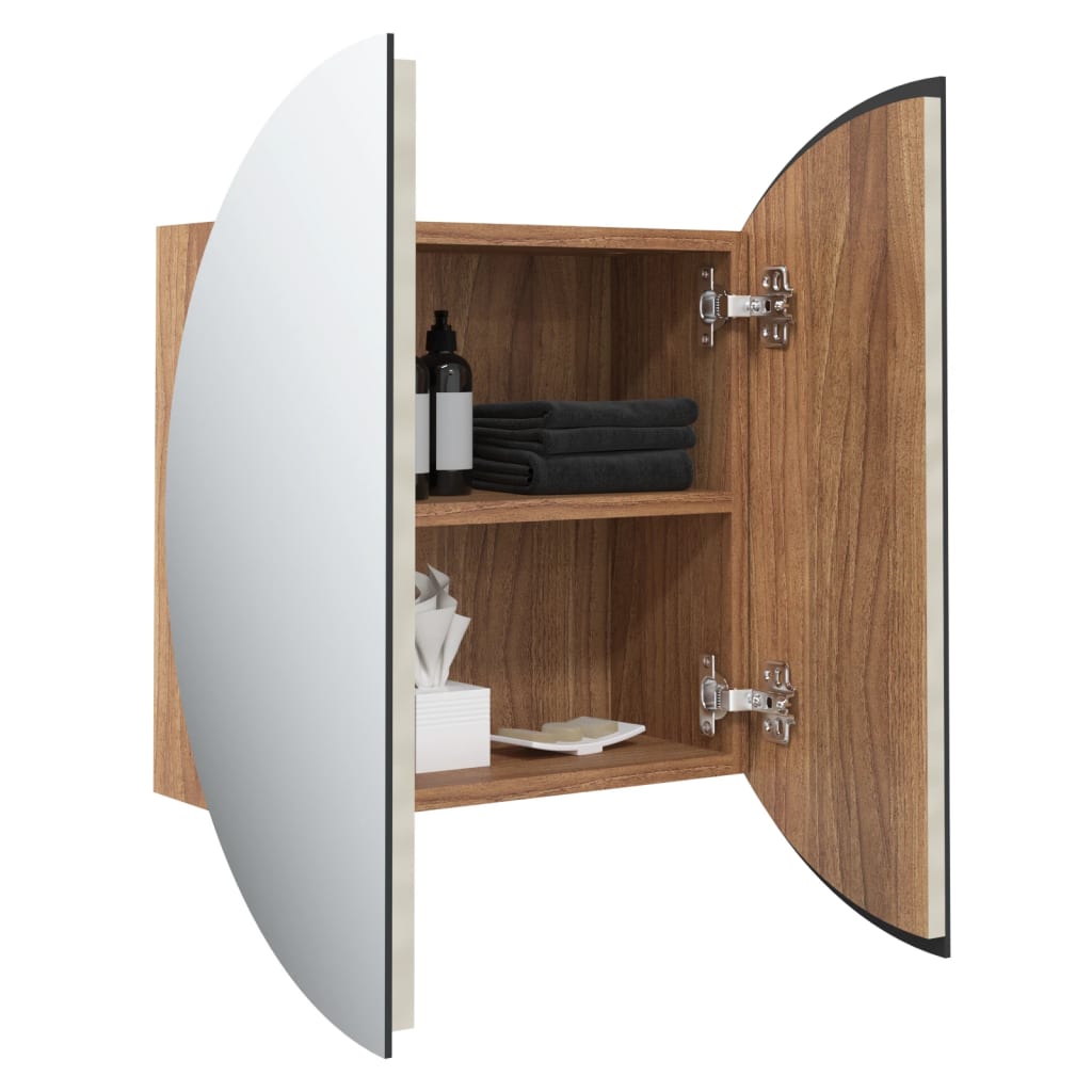 Badezimmerschrank mit Rundem Spiegel & LED Weiß 40x40x17,5 cm