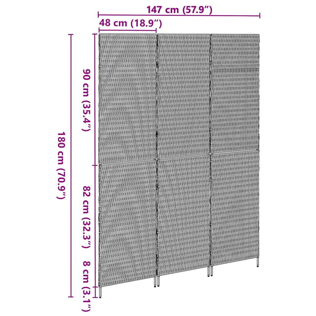 Raumteiler Schwarz 146 x 180 cm Poly-Rattan