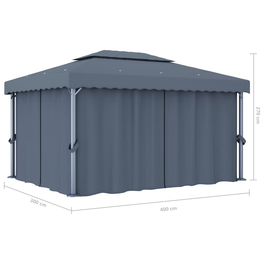 Pavillon mit Vorhängen & LED-Lichterkette 3x3 m Cremeweiß