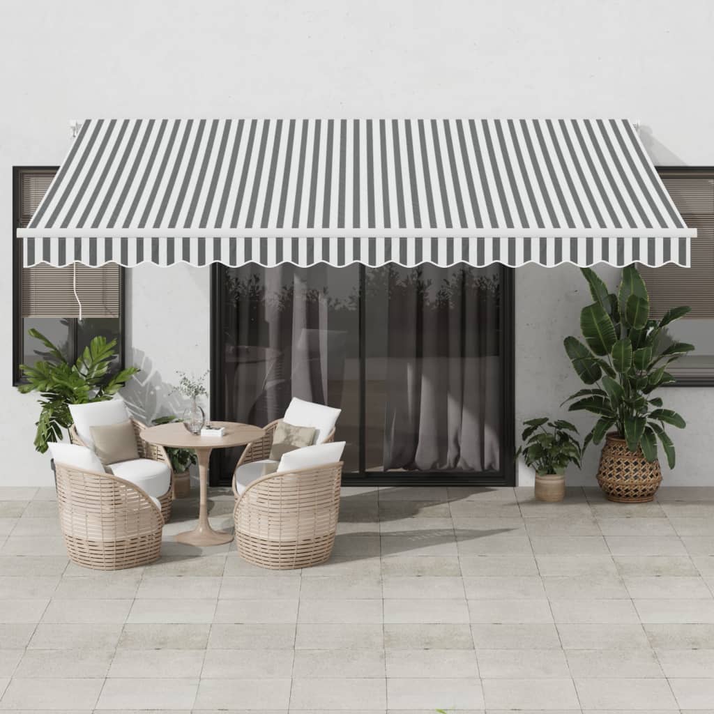 Markise Manuell Einziehbar mit LED 300x250 cm Blau und Weiß