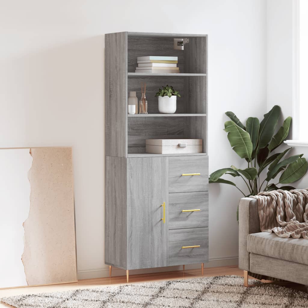 Highboard Hochglanz-Weiß 69,5x34x180 cm Holzwerkstoff