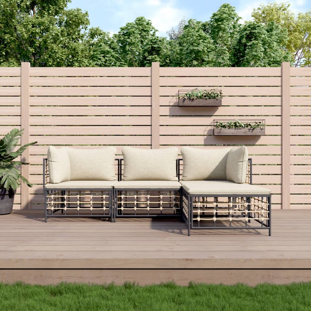 5-tlg. Garten-Lounge-Set mit Kissen Anthrazit Poly Rattan