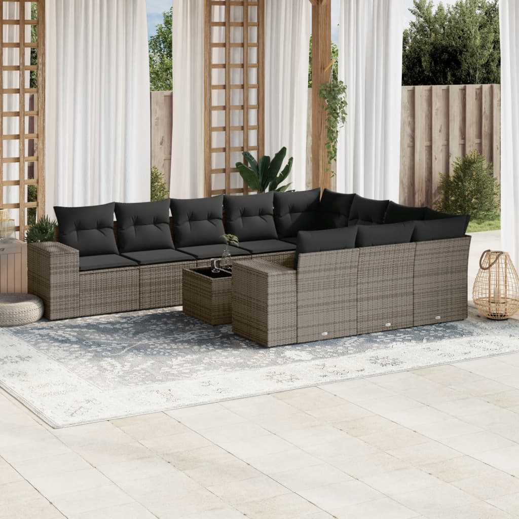 10-tlg. Garten-Sofagarnitur mit Kissen Schwarz Poly Rattan