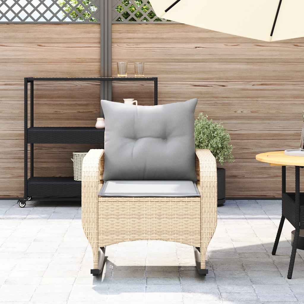 Garten-Schaukelstuhl mit Kissen Schwarz Poly Rattan