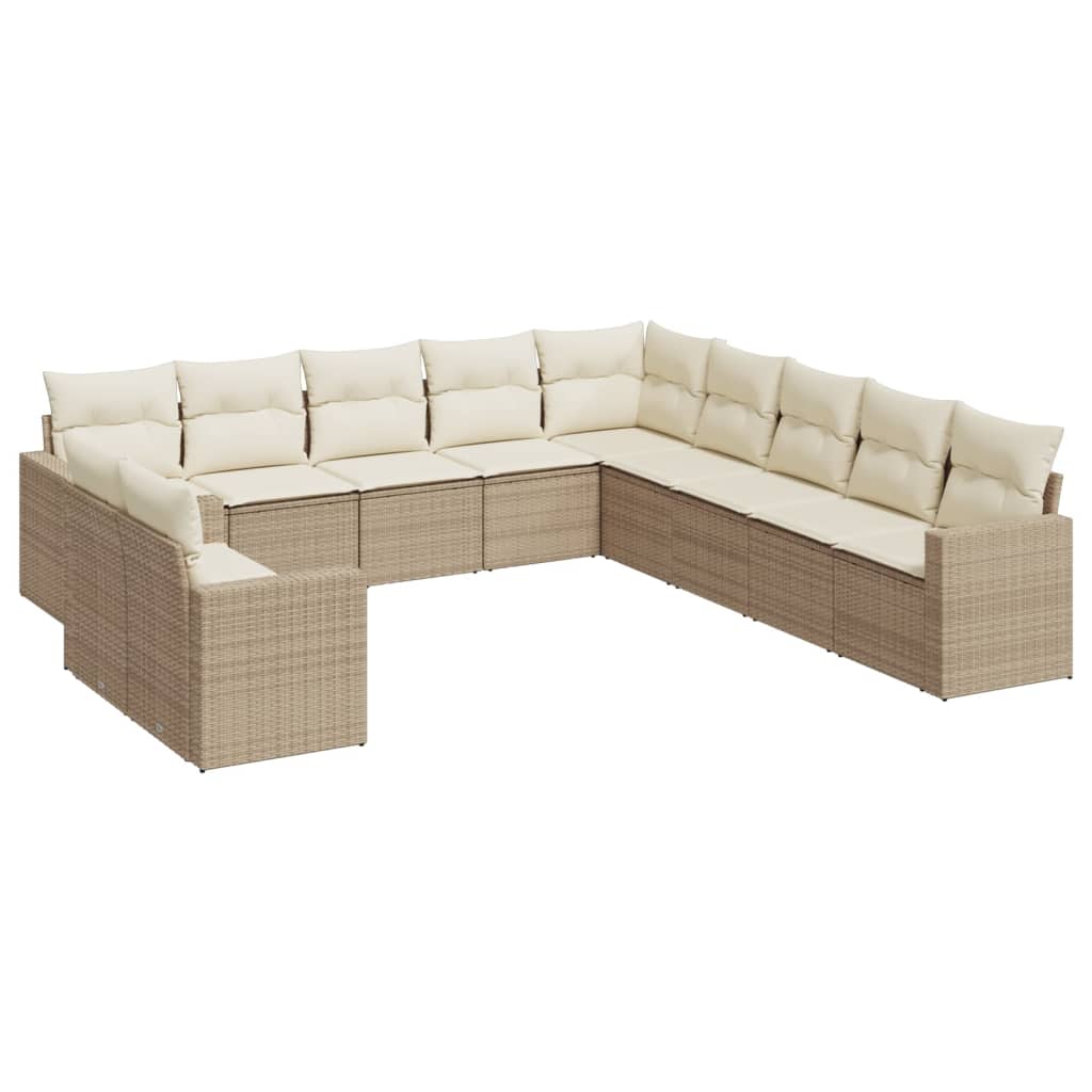 11-tlg. Garten-Sofagarnitur mit Kissen Schwarz Poly Rattan