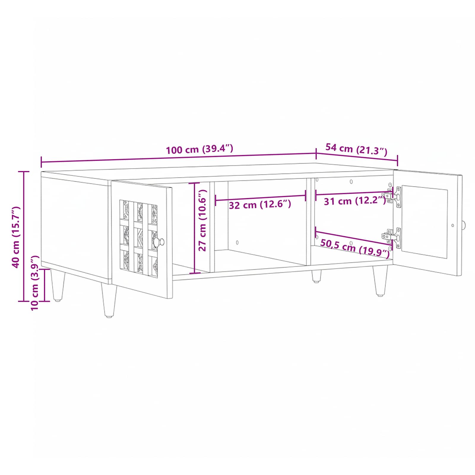 Couchtisch Braun 100 x 54 x 40 cm Massivholz Mango