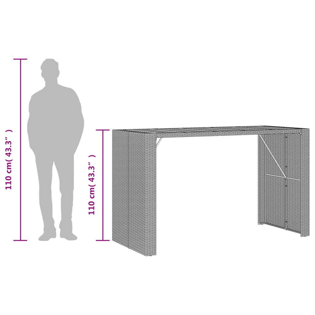 Garten-Bartisch mit Holzplatte Schwarz 105x80x110 cm Polyrattan