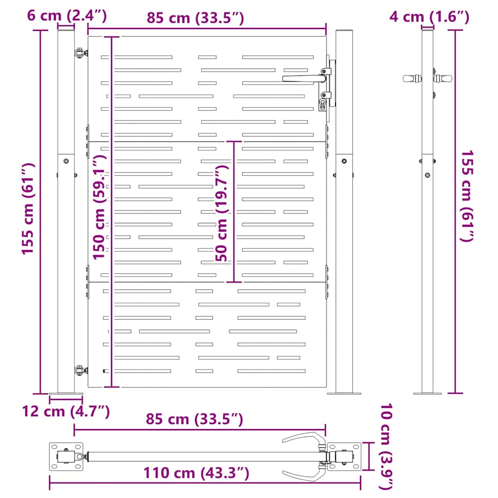 Gartentor 100x75 cm Cortenstahl Quadratisches Design