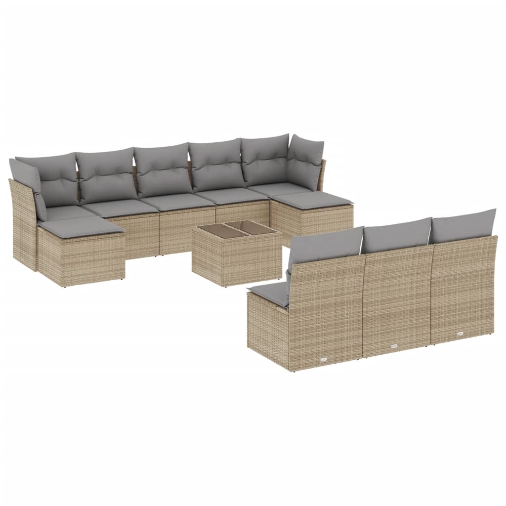 10-tlg. Garten-Sofagarnitur mit Kissen Schwarz Poly Rattan