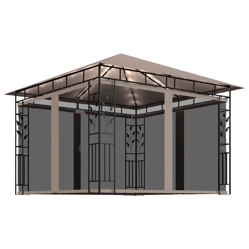Pavillon mit Moskitonetz & LED-Lichterkette 3x3x2,73m Cremeweiß