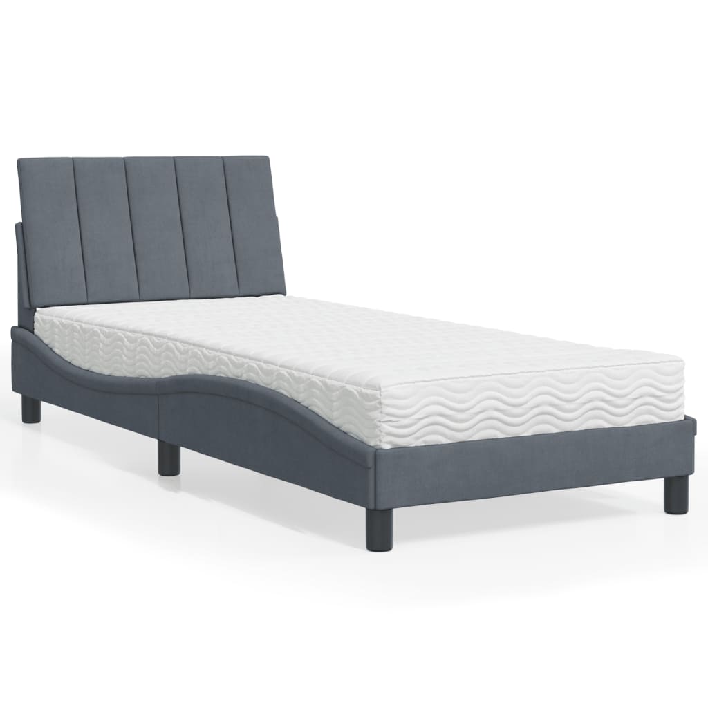 Bett mit Matratze "Hanko" Hellgrau 80x200 cm Samt