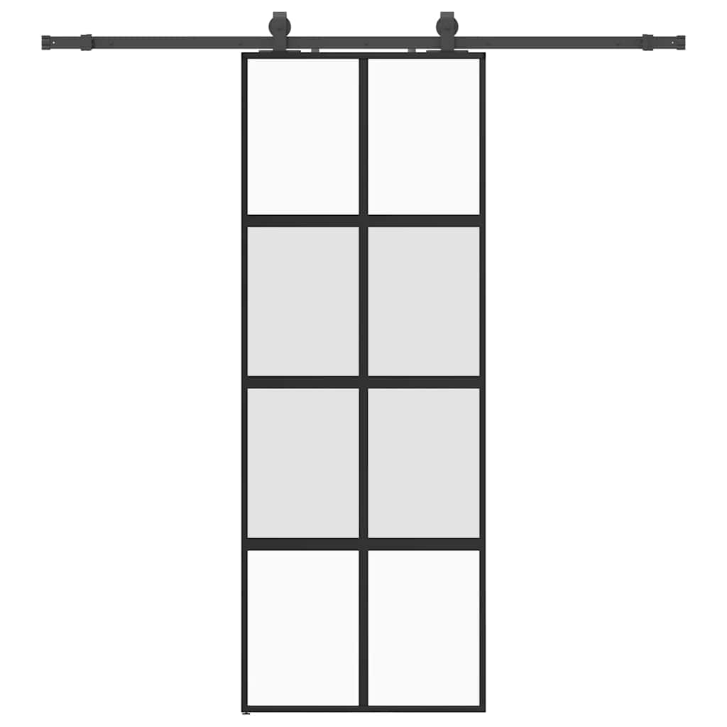 Schiebetür mit Beschlag Schwarz 76x205 cm ESG-Glas