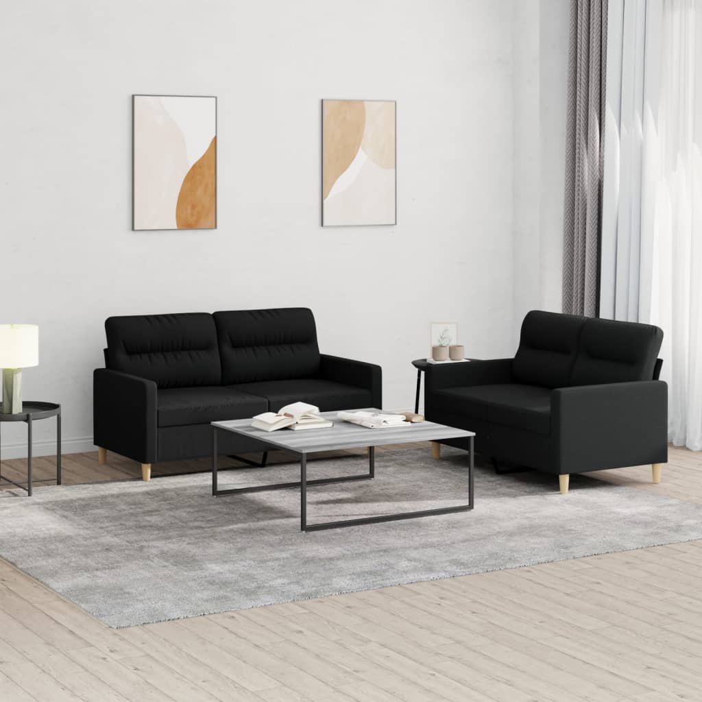 3-tlg. Sofagarnitur mit Kissen Creme Stoff