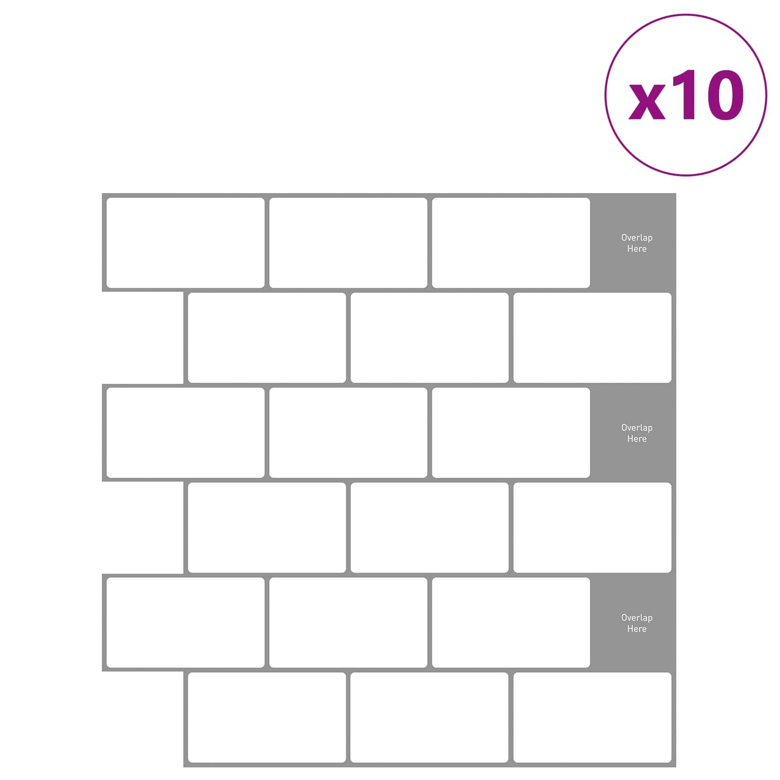 U-Bahn-Fliese 10 pcs Weiß Grau 30 x 30 cm Polyurethan und PET