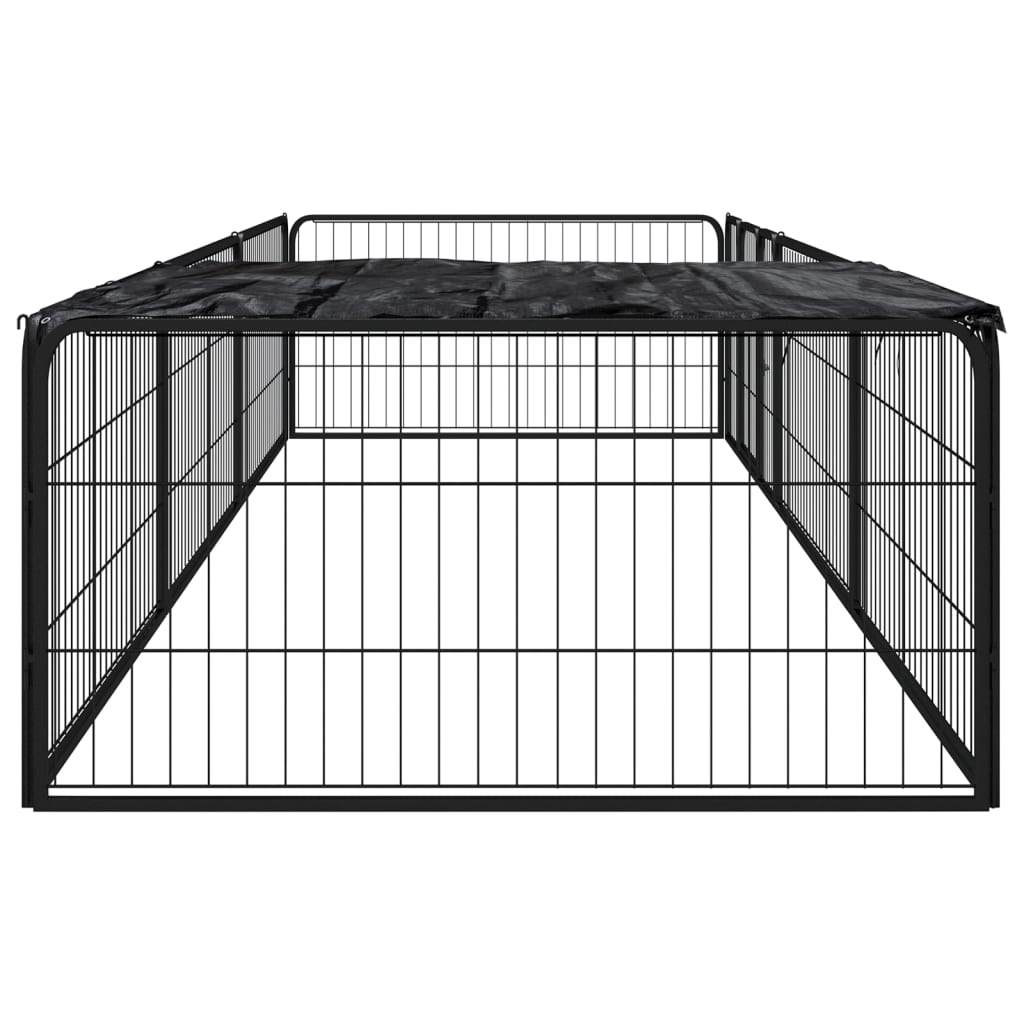 4-tlg. Hundelaufstall Schwarz 100x50cm Stahl Pulverbeschichtung