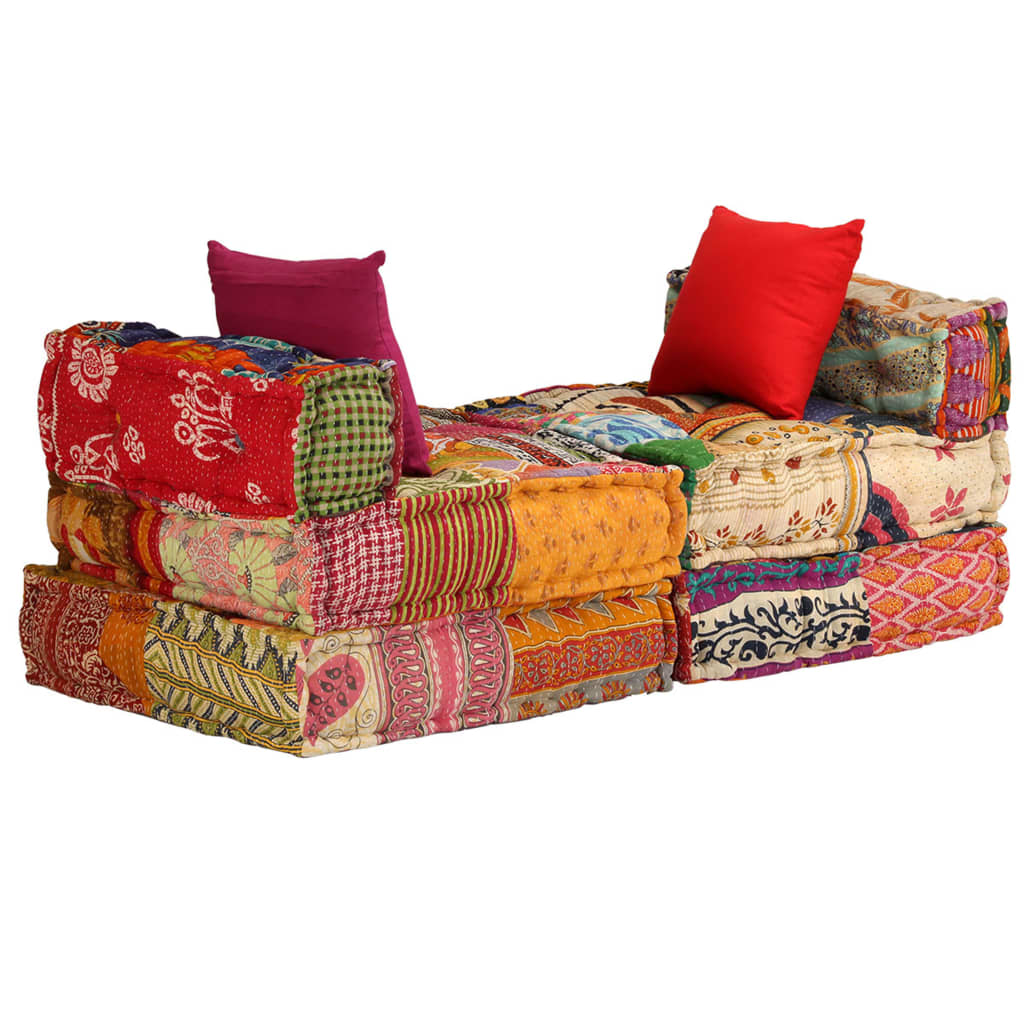 2-Sitzer Modularer Pouf Patchwork Stoff