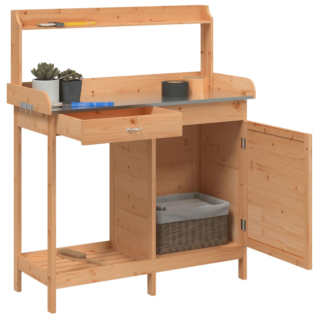 Pflanztisch mit Schrank 110,5x45x124,5 cm Massivholz Tanne