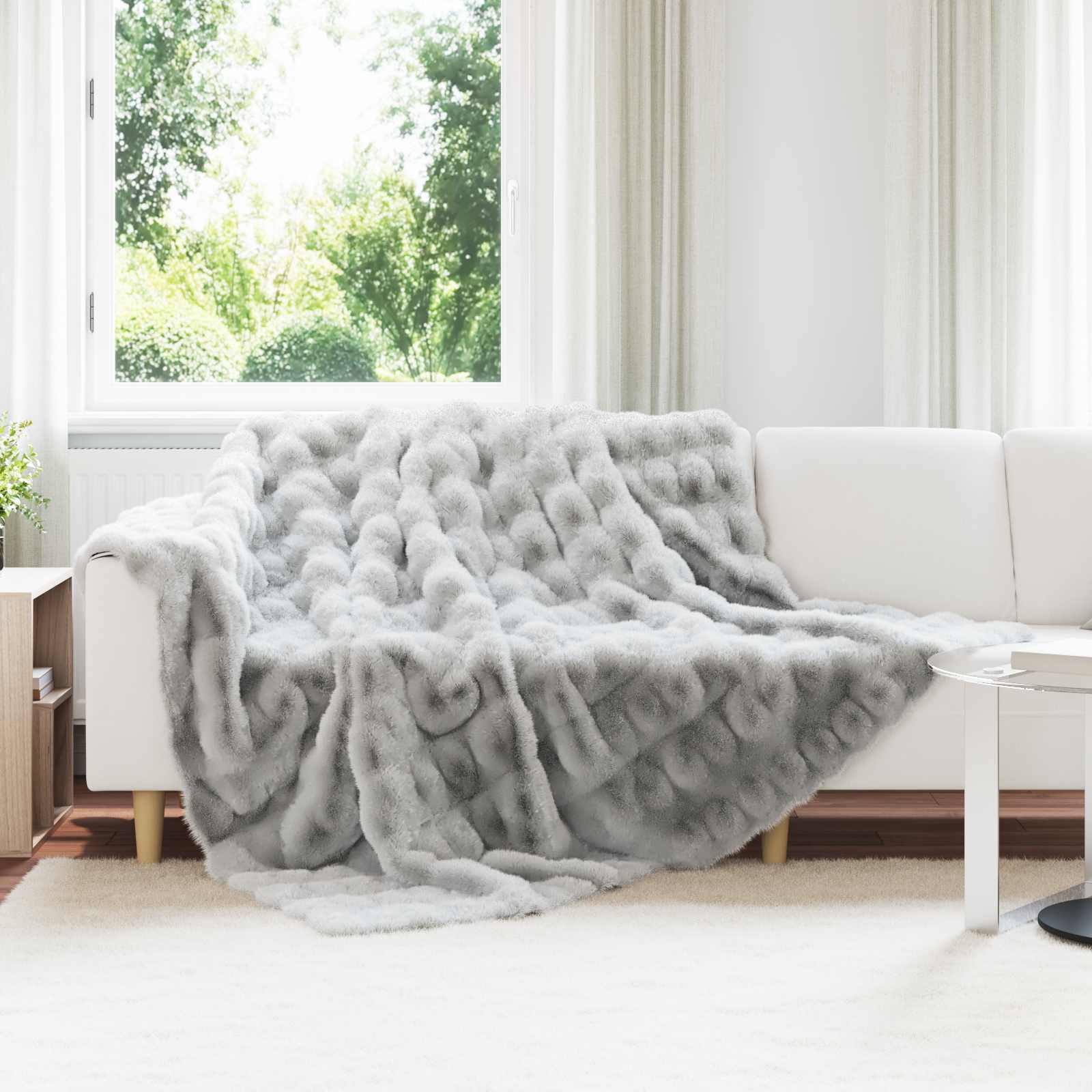 Rutschfeste Decke aus Kunstkaninchenfell Olite Beige Polyester