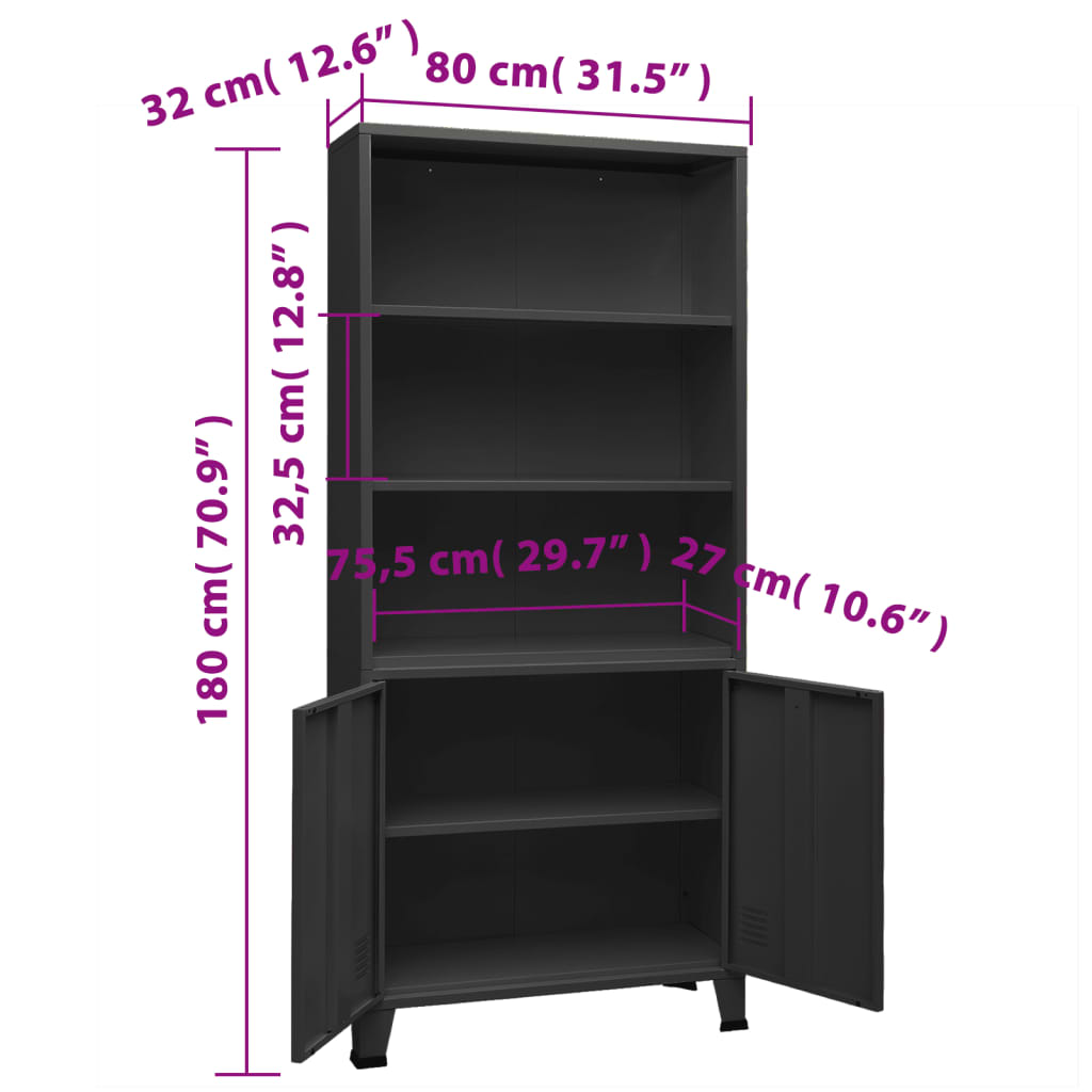 Bücherregal im Industrie-Stil Weiß 80x32x180 cm Stahl
