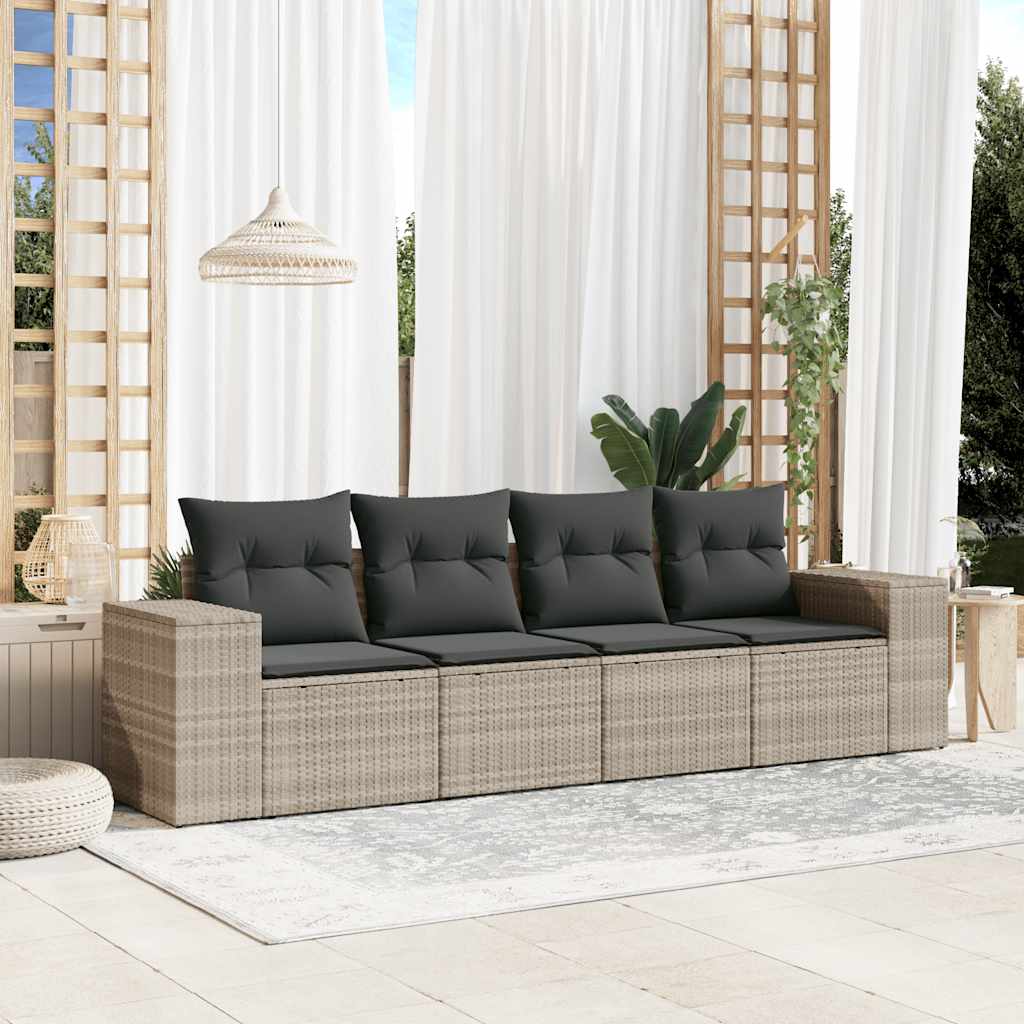 5-tlg. Garten-Sofagarnitur mit Kissen Schwarz Poly Rattan