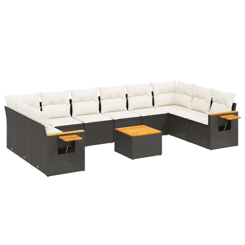 10-tlg. Garten-Sofagarnitur mit Kissen Schwarz Poly Rattan