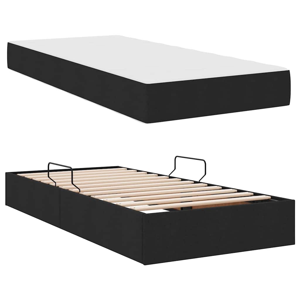 Aufbewahrungsbett mit Matratze Hellgrau 90 x 190 cm Polyester
