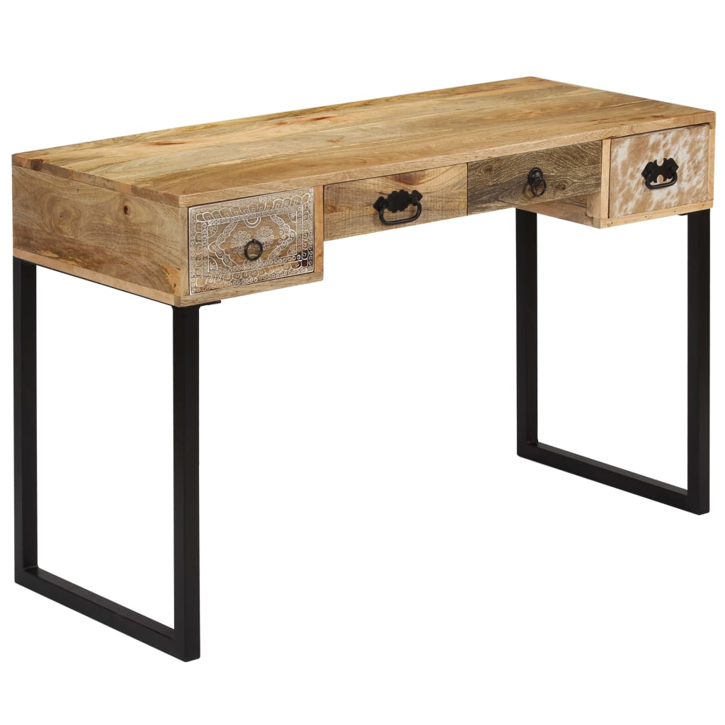 Schreibtisch Massivholz Akazie und Echtleder 117x50x76 cm