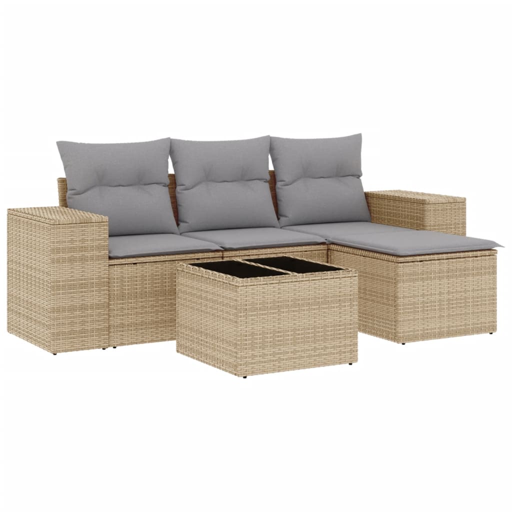 4-tlg. Garten-Sofagarnitur mit Kissen Schwarz Poly Rattan