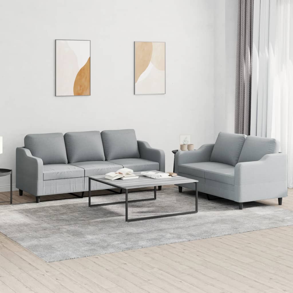 3-tlg. Sofagarnitur mit Kissen Braun Stoff