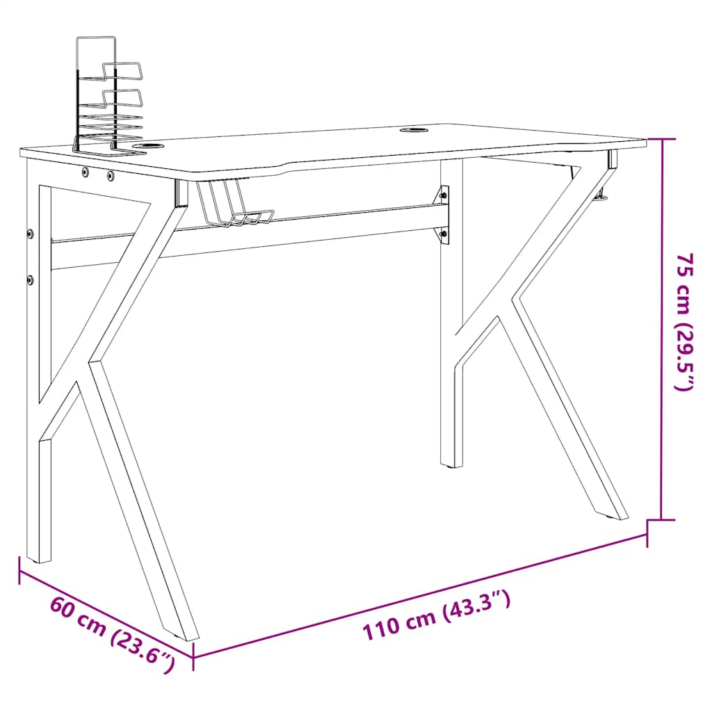 Gaming-Schreibtisch mit K-Gestell Schwarz 90x60x75 cm