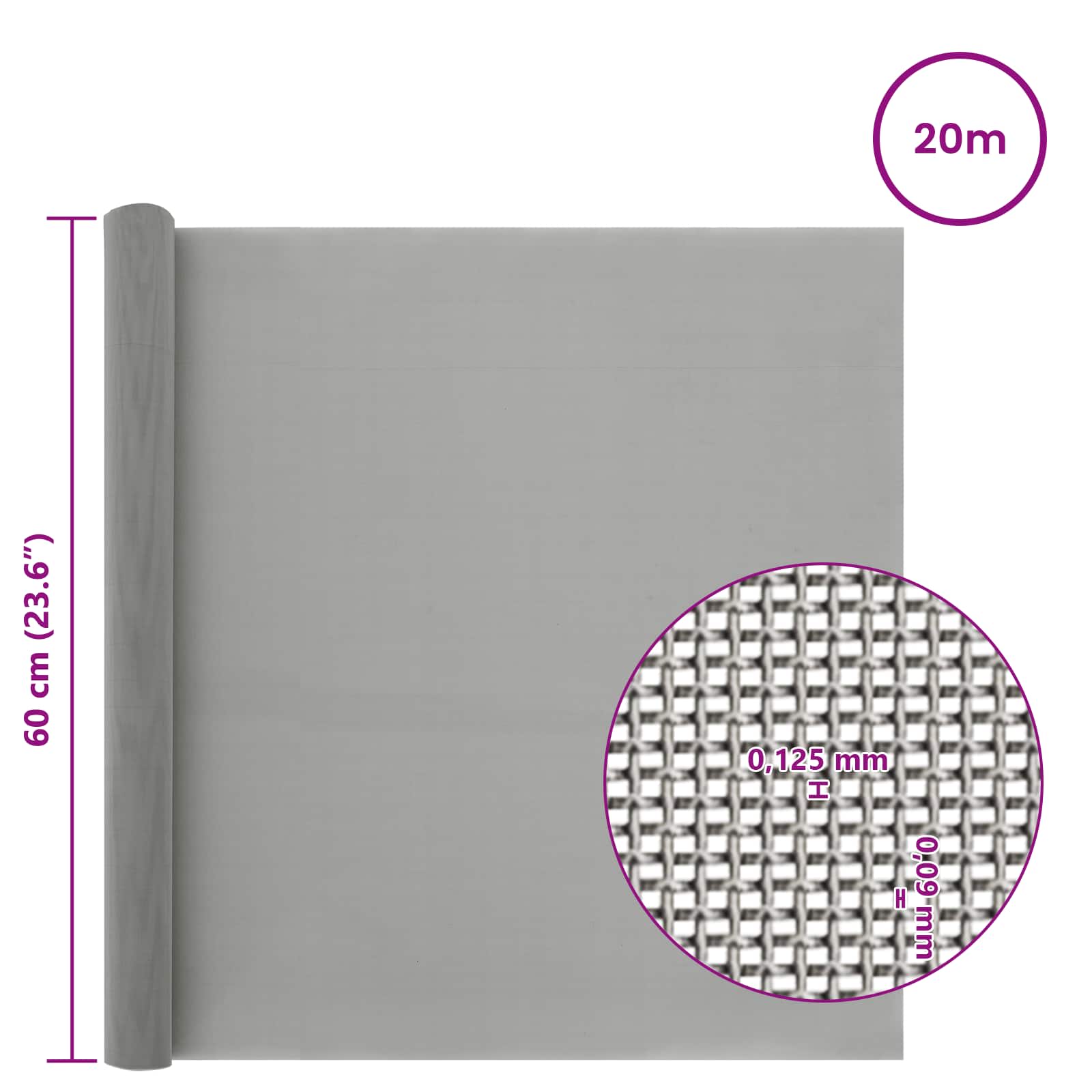 Mesh Bildschirm 20 x 500 cm 20 Mesh Edelstahl 201 Silber