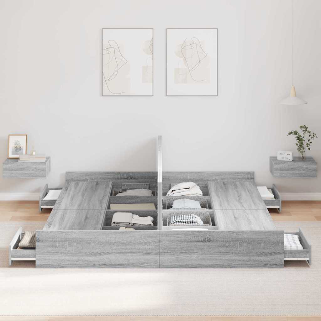 Aufbewahrungsbettgestell Weiß 200 x 200 cm Holzwerkstoff