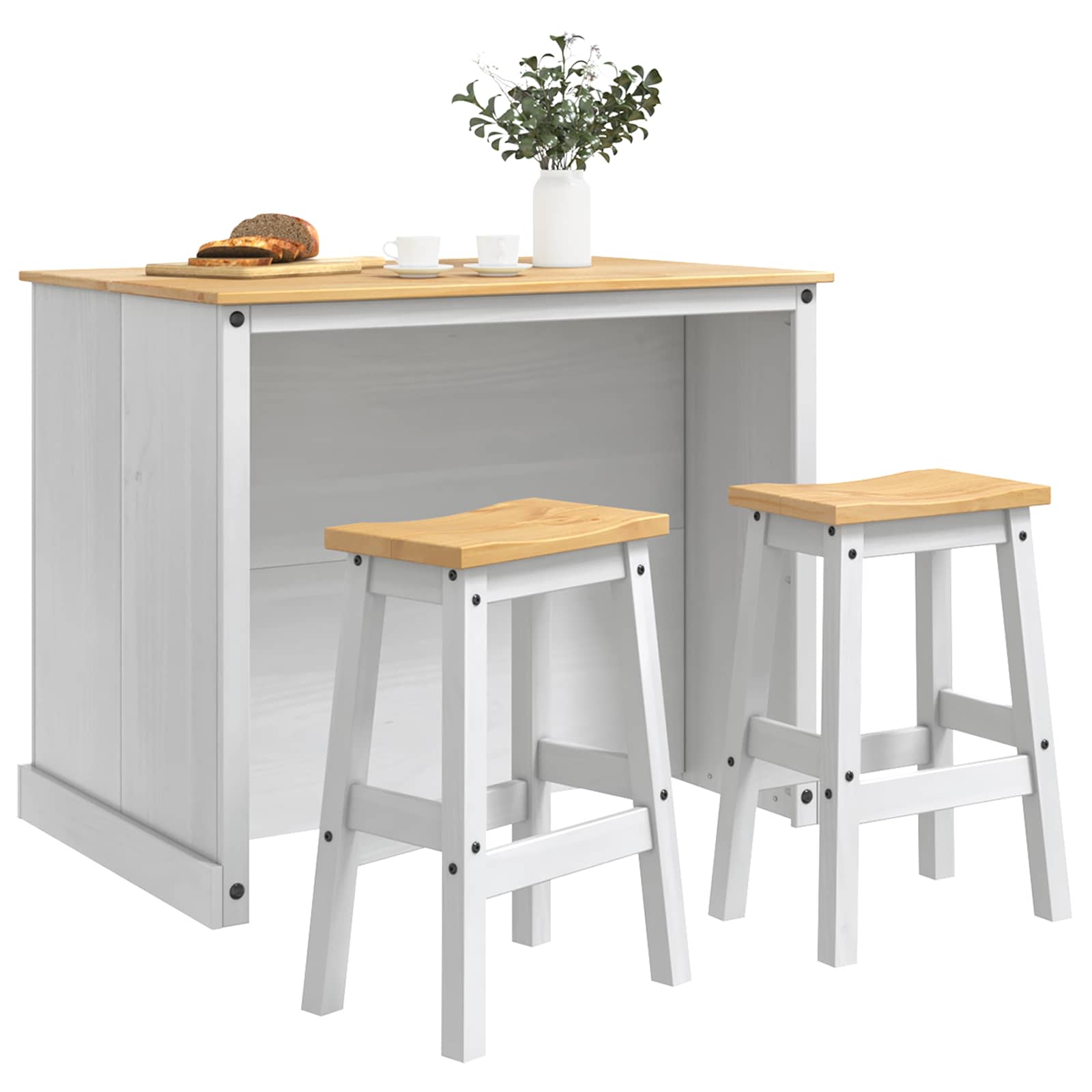 Kücheninsel Set mit Regal 3 pcs Honigwachs Massiv-Kiefer
