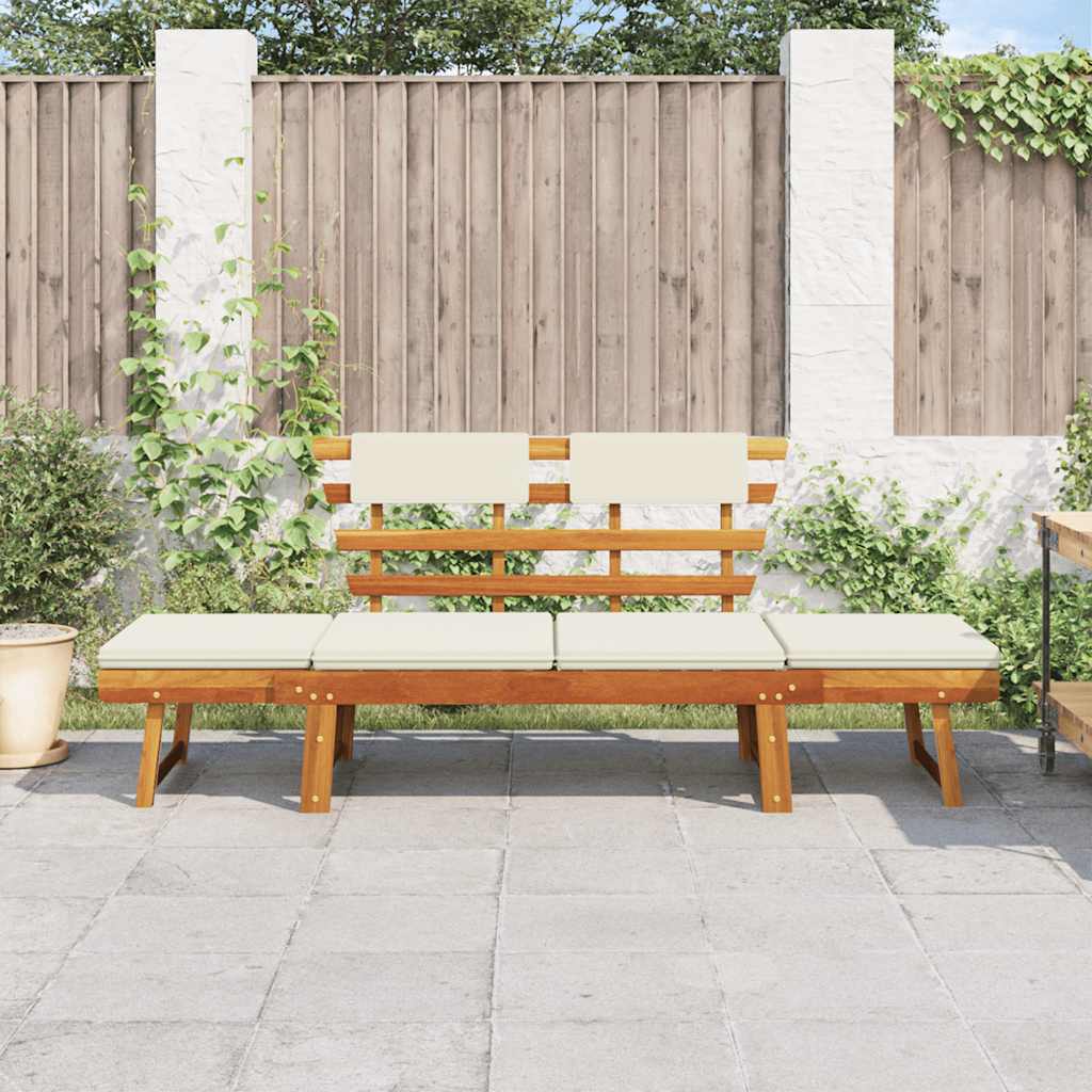 Gartenbank mit Auflagen 2-in-1 190 cm Grau Massivholz Akazie