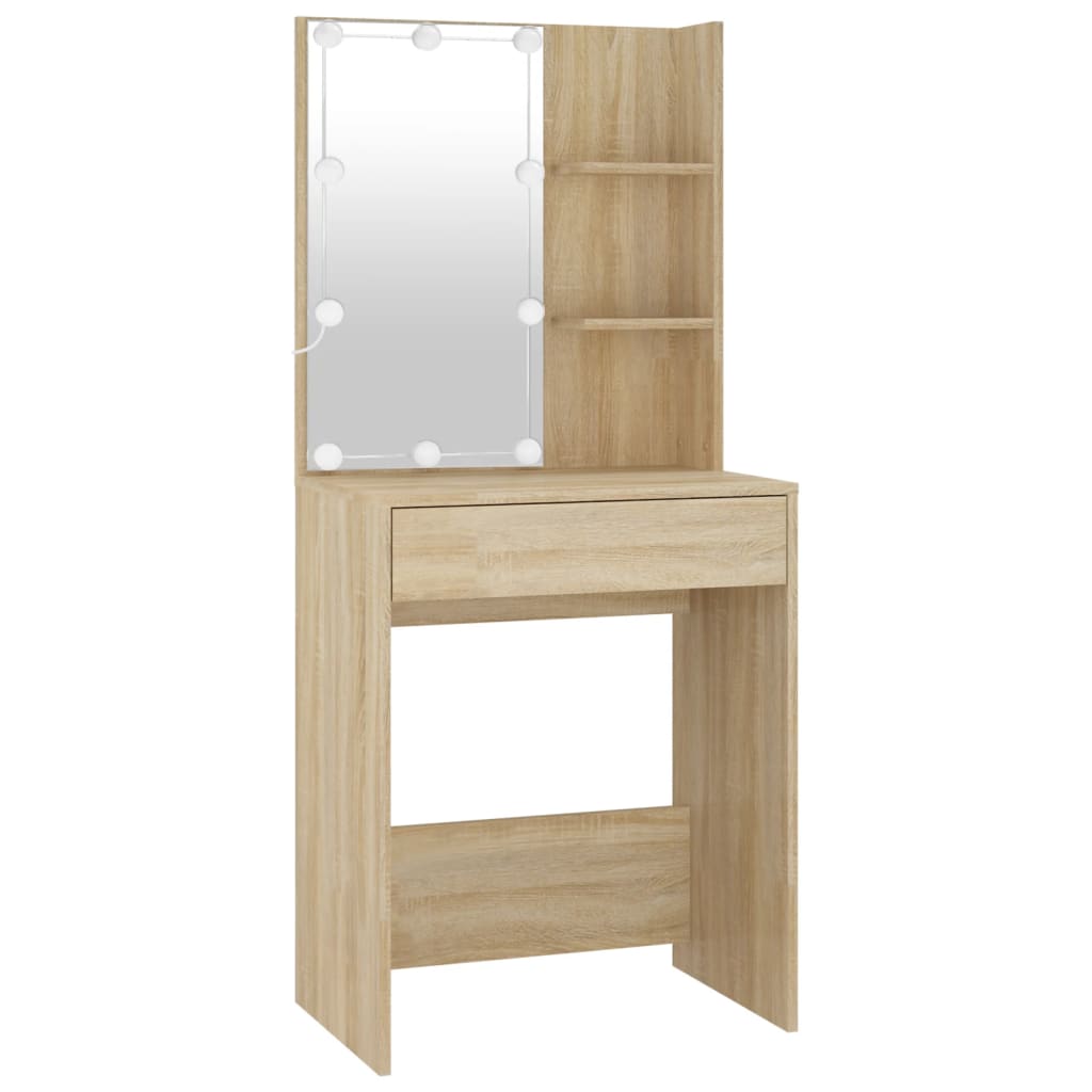 LED-Schminktisch mit Schrank Weiß Holzwerkstoff